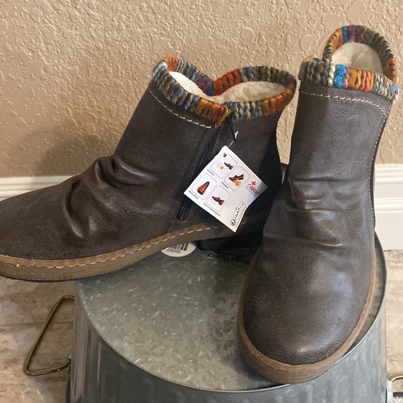 NEW Womens RIEKER Anti-stress Boots. Ankle. Sherpa colored yard cuffs 40/9 Brown - Picture 1 of 10